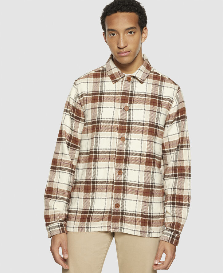 Knowledge Cotton Apparel Big checked heavy flannel overshirt - GOTS/Vegan Beige check
