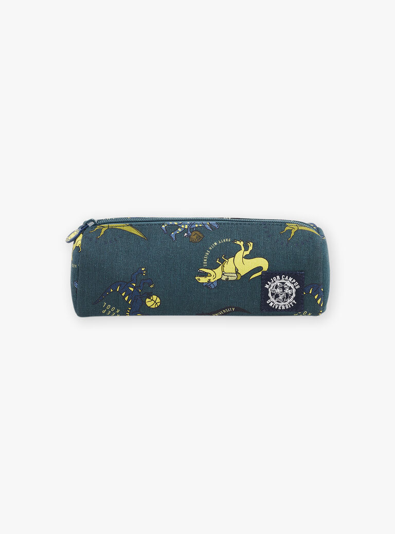 Trousse scolaire verte à imprimé dinosaures