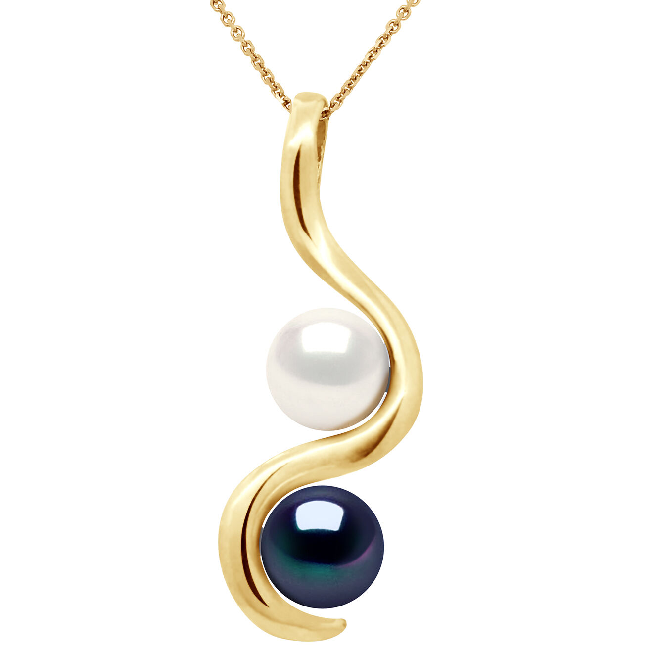 Pearl Addict Collier Toi & Moi Or Jaune & Perles d'Eau Douce noir/blanc