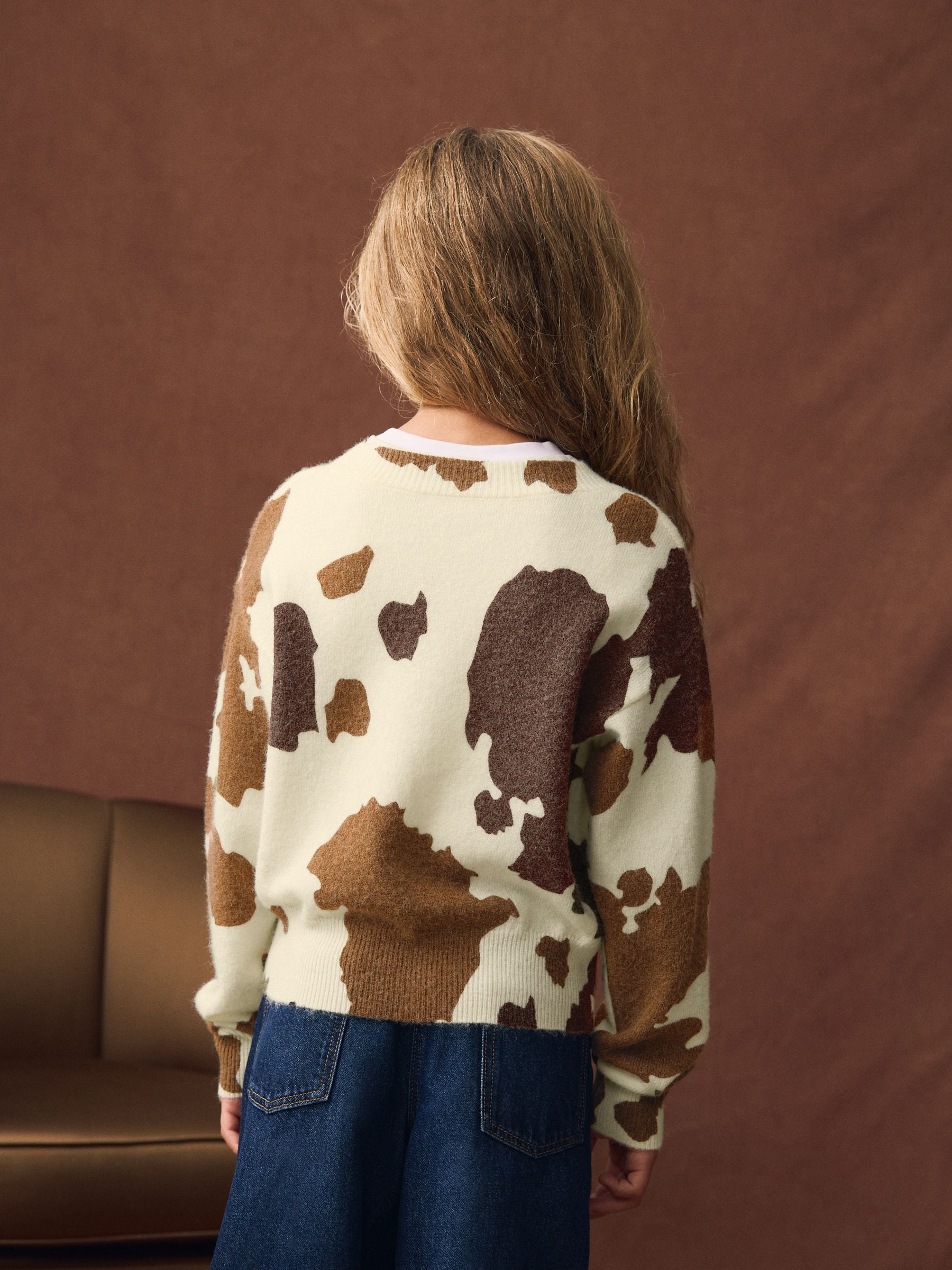 Bruin - Vest met koeienprint (3-16jr)