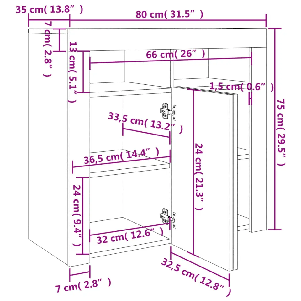 vidaXL - Dressoir - Zwart - Bewerkt hout - 80 x 35 x 75 cm