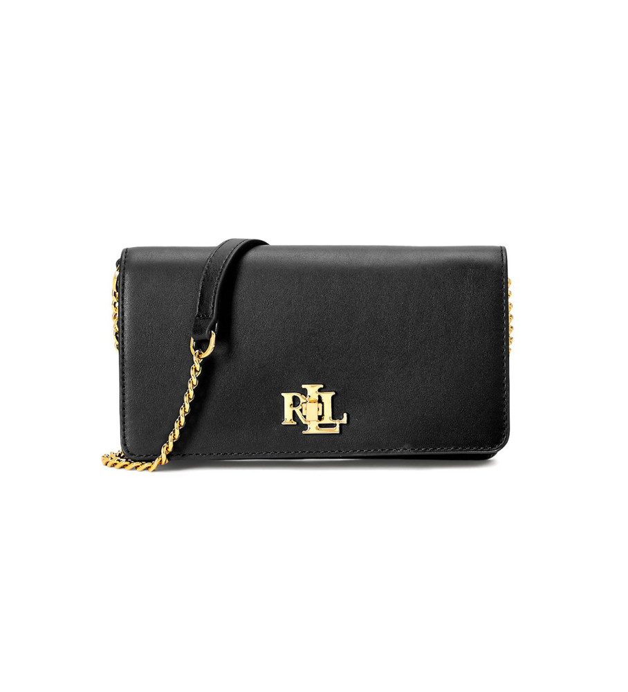 Bolsa de couro Ralph Lauren com fecho giratório, preta.