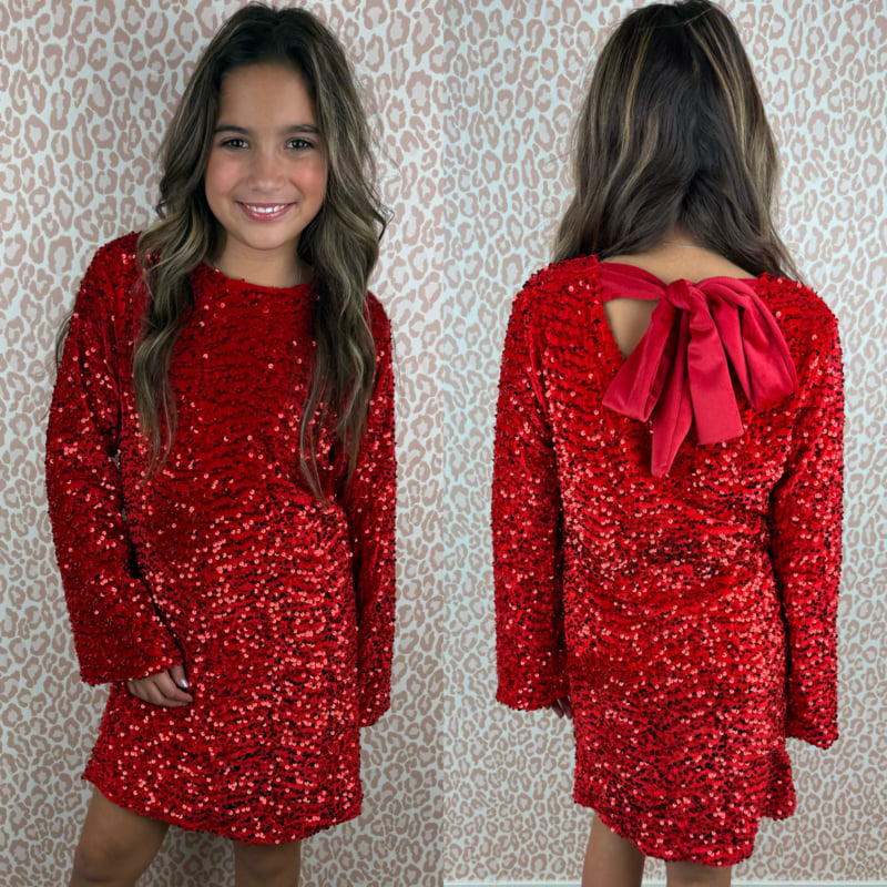 Red paillet & bow dress
