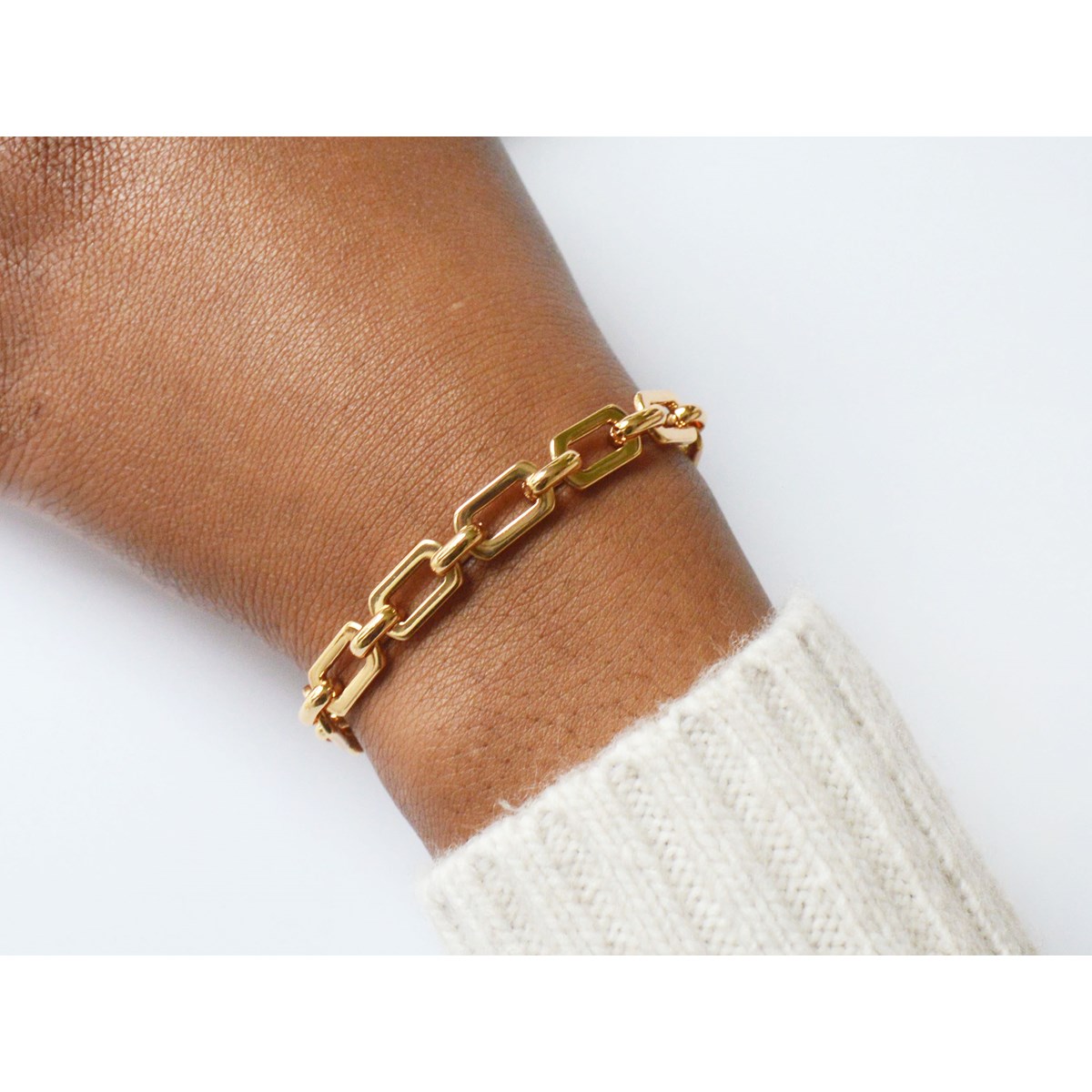 Bracelet  chaîne fantaisie grosse maille -Doré à l or fin mat