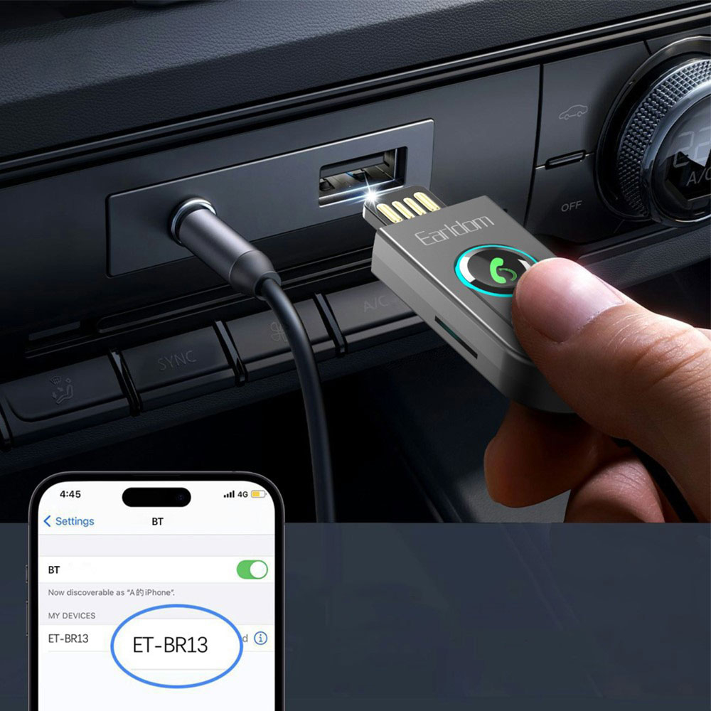 KFZ USB / 3.5 mm Klinken zu Bluetooth 5.3 Dongle mit Freisprecheinrichtung inkl. MicroSD-Karten-Slot - Grau
