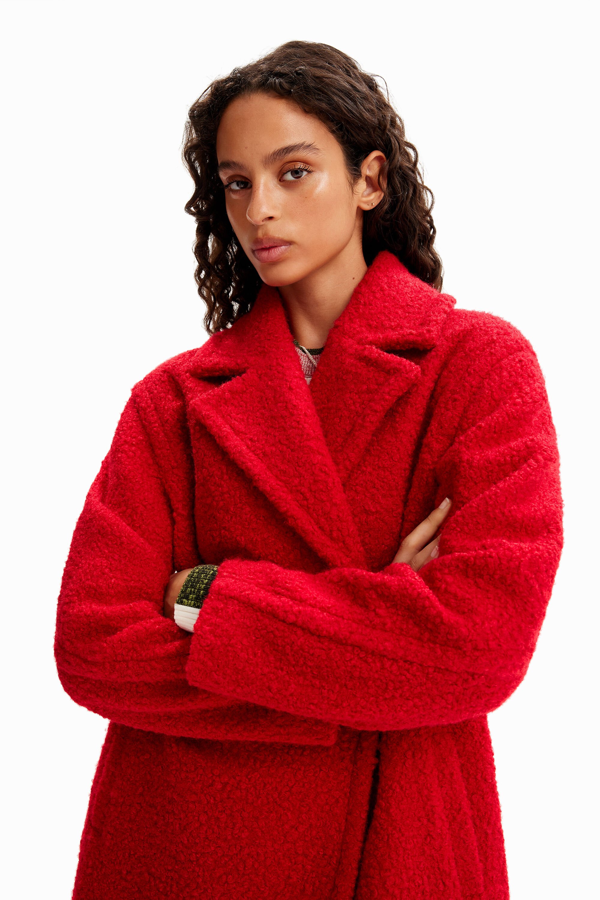 Manteau croisé bouclé