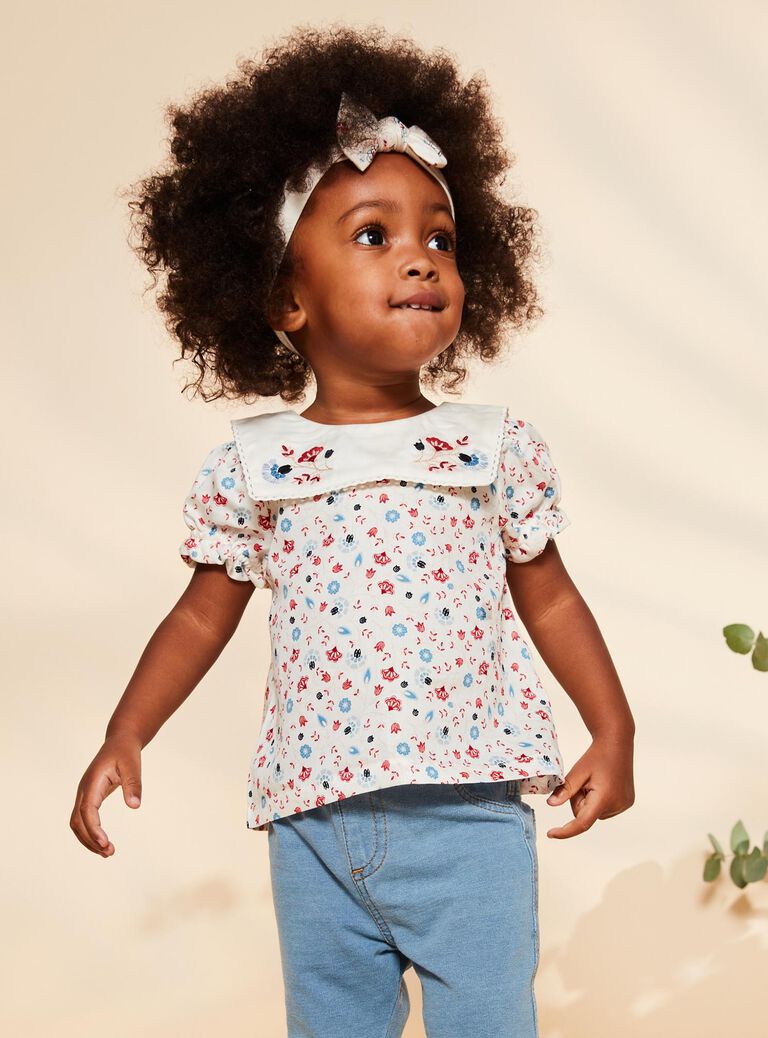 Blouse écru fleuri