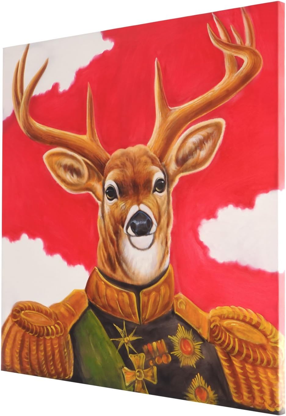 Mendler Ölgemälde Hirsch, 100% handgemaltes Wandbild Gemälde XL, 100x100cm
