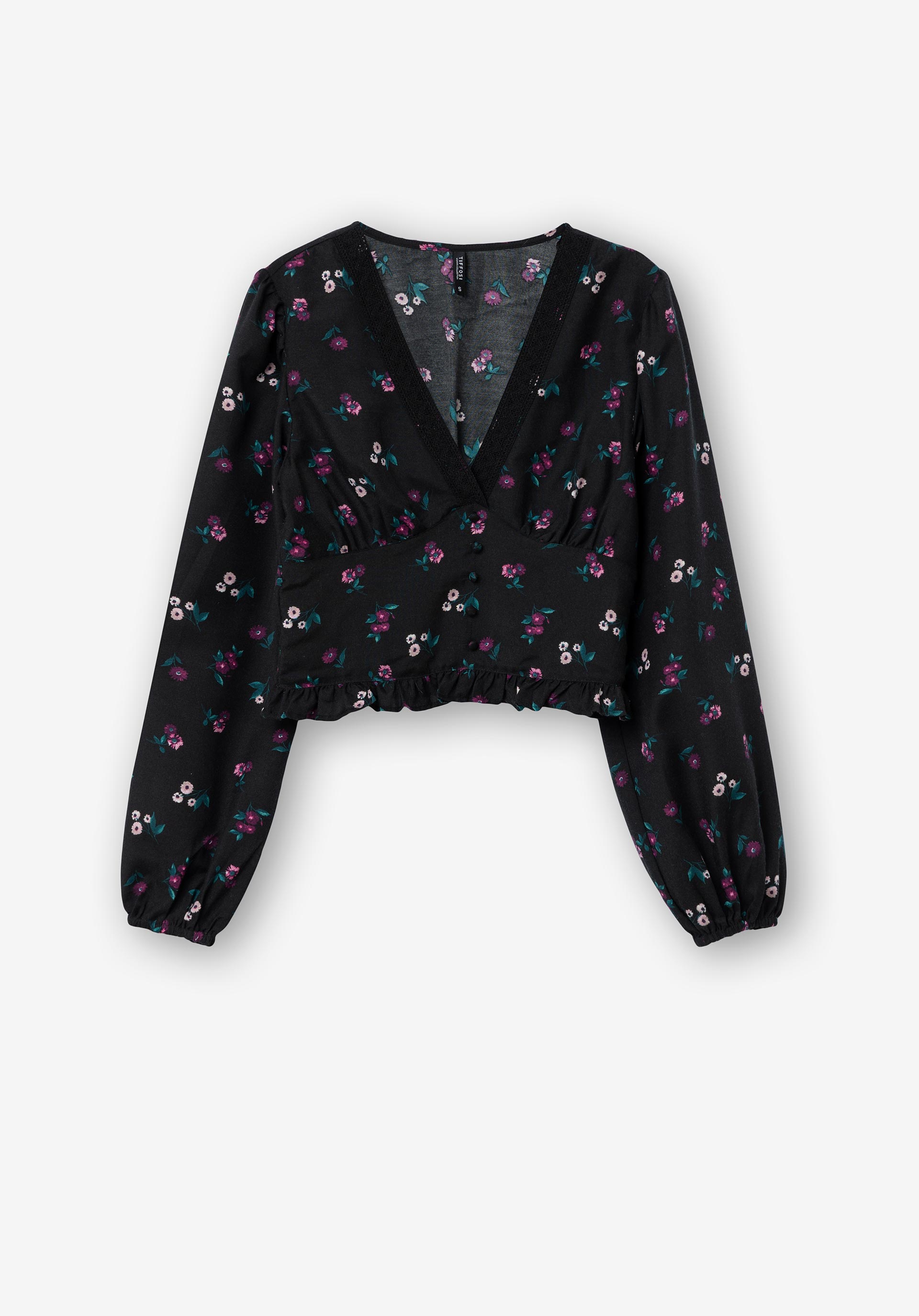 Blusa Estampado Floral com Botões Forrados