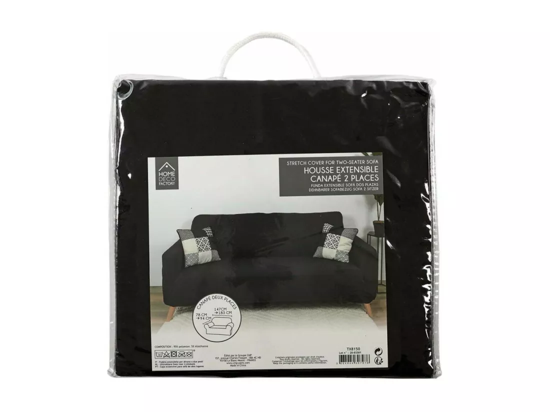 Housse Extensible Canape Deux Places Noir
