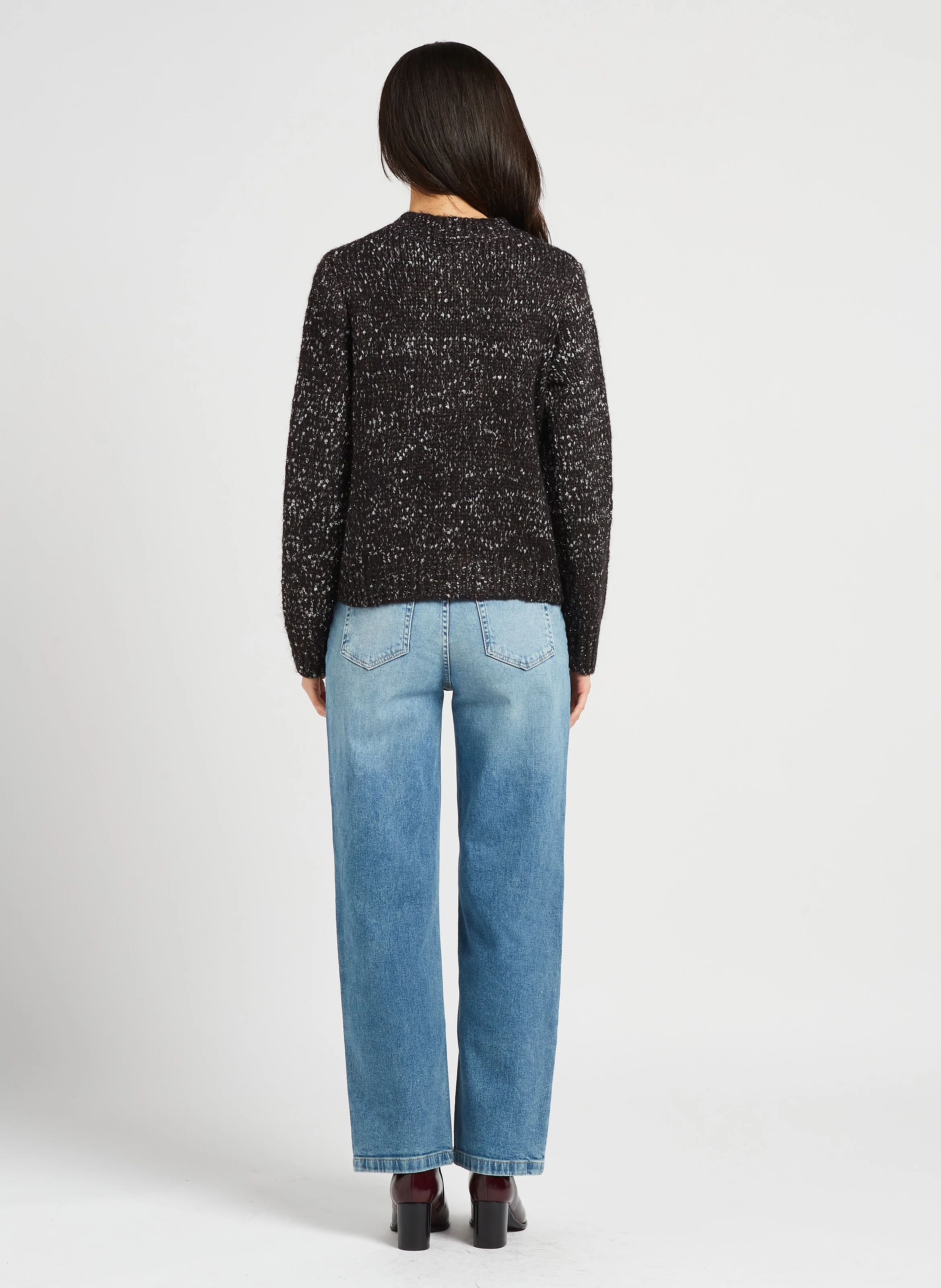 Jean droit taille haute en coton mélangé | Bleu
