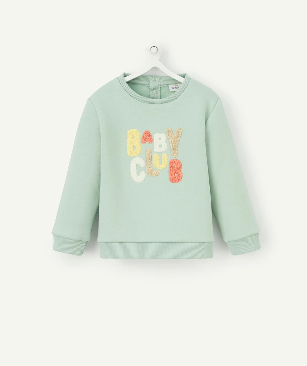 SWEAT VERT AVEC MESSAGE EN BOUCLETTE EN FIBRES RECYCLÉES
