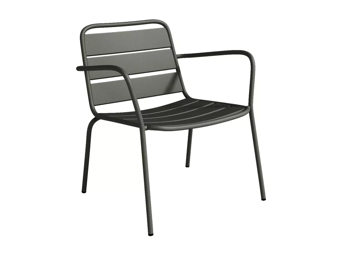 Salon de jardin en métal : un banc, 2 fauteuils bas et une table basse - Gris anthracite - MIRMANDE de MYLIA