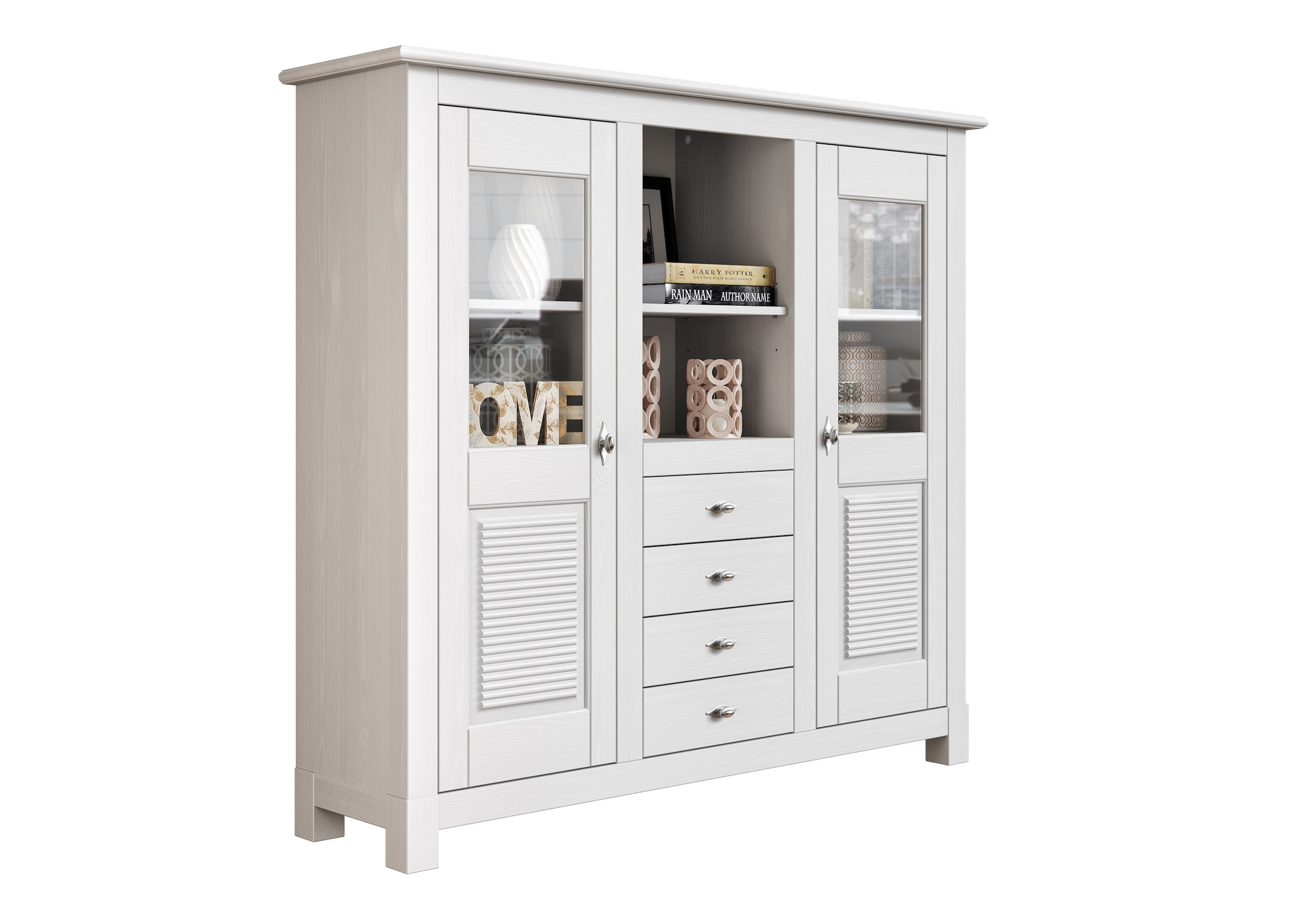 Home affaire Buffet »Rauna« Highboard, massive Kiefer, Türen mit Glaseinsätzen, B/H 146/134 cm