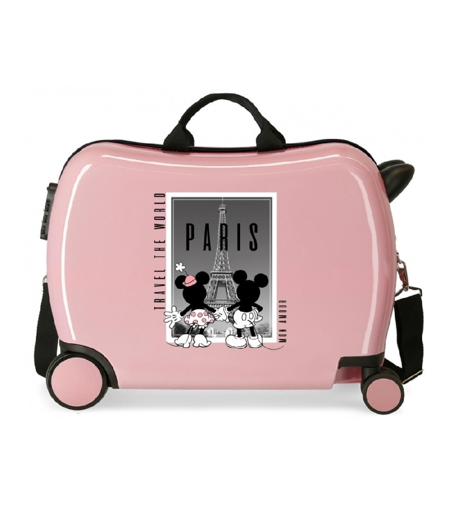 Mala infantil Disney Minnie e Mickey Paris com 2 rodas multidirecionais, rosa