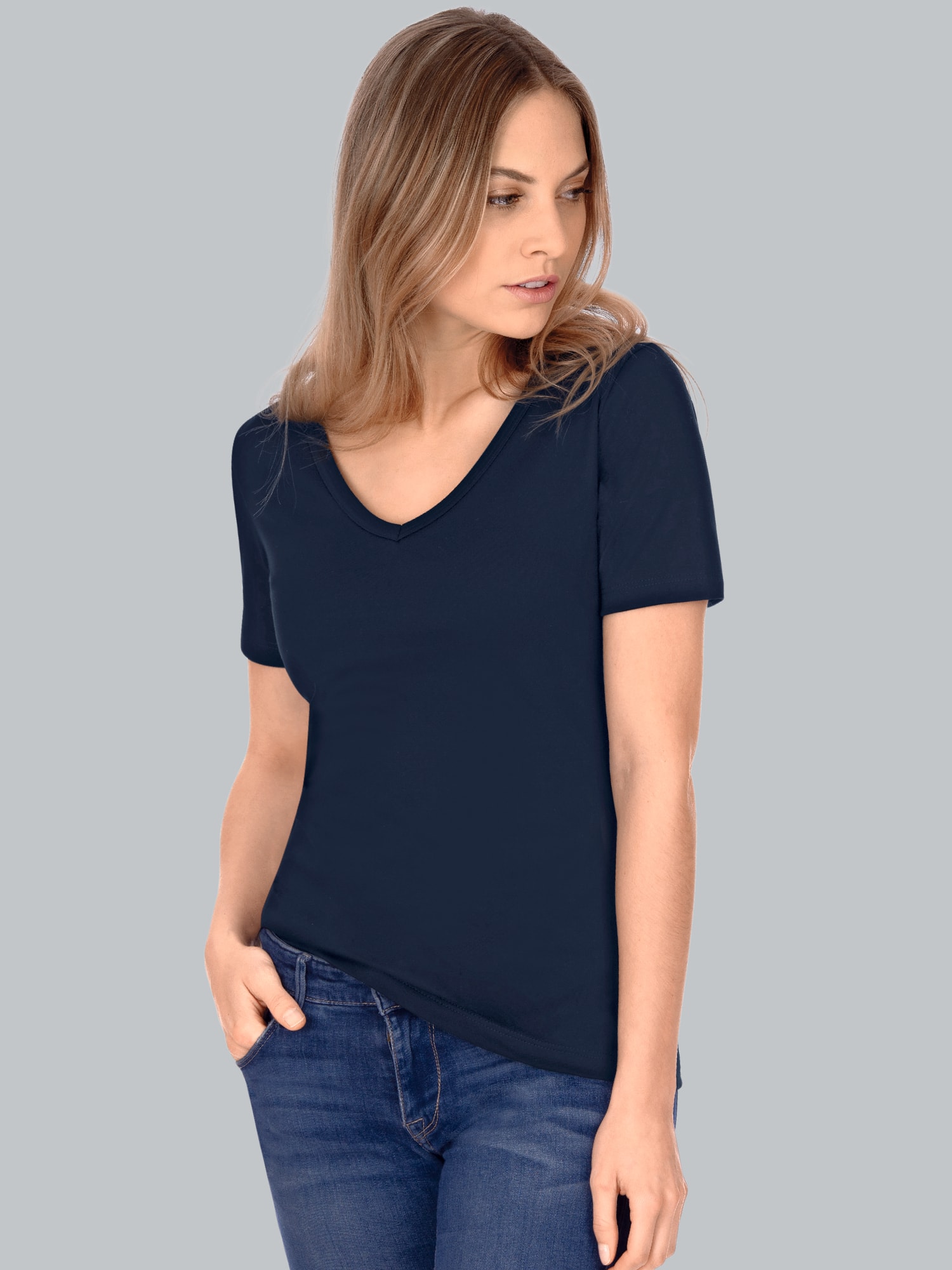 V-Shirt aus Baumwolle/Elastan Navy
