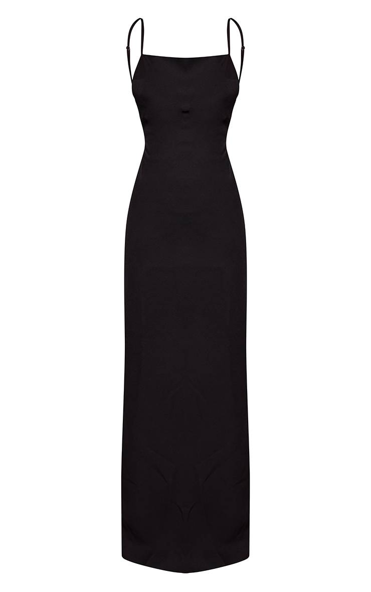 Noir Robe Longue Tissée Dos Ouvert À Encolure Droite