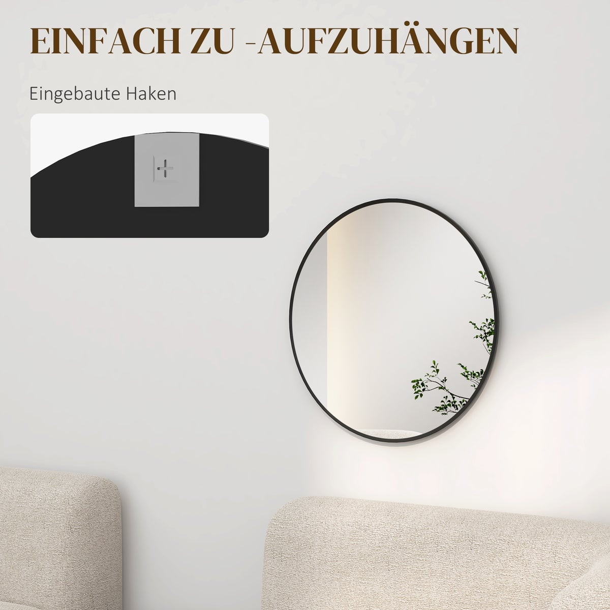 HOMCOM Wandspiegel, 60 x 60 cm ronde badkamerspiegel met aluminium frame, decoratieve spiegel voor badkamer, woonkamer, slaapkamer, zwart