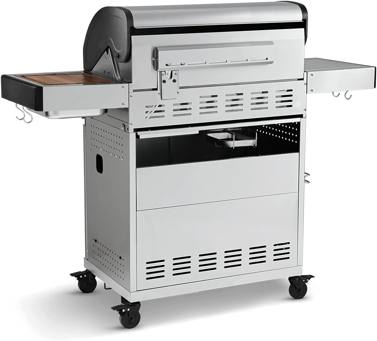 BURNHARD® Gasgrill 3-Brenner inkl. BACKBURNER, 900°C Infrarot-Keramikbrenner, Seitenkochfeld, Edelstahl-Grillrost, Grillabdeckung, Edelstahl-Grillwagen, klappbare Seitentische – FRED Deluxe