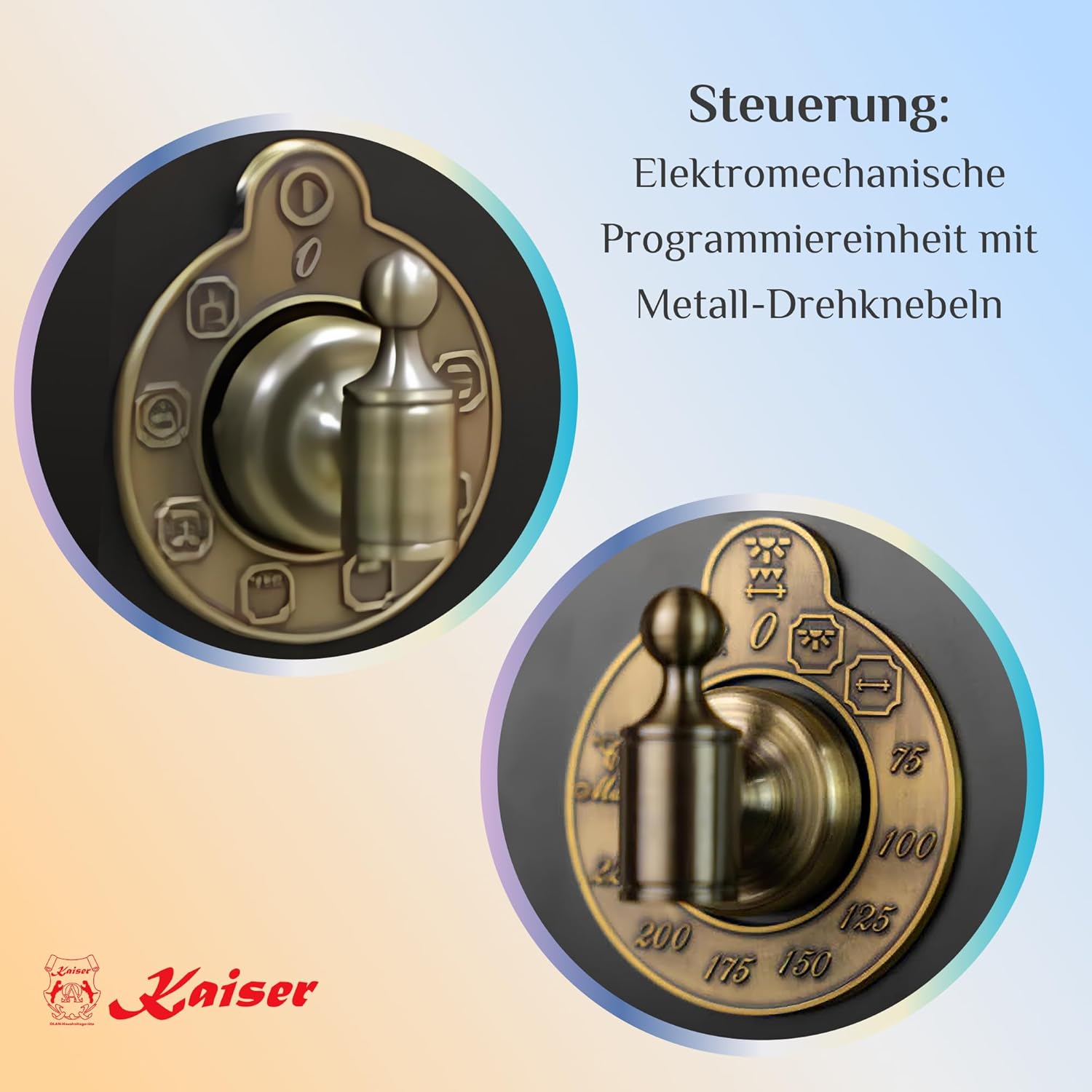 Kaiser Empire EH 6355 Schwarz Exklusiver Nostalgie Backofen 60 cm Autark • Selbstreinigender Elektrobackofen 67L • Einbau-Backofen mit Drehspieß, Heißluft, Grill • Retro Design mit modern Technologie