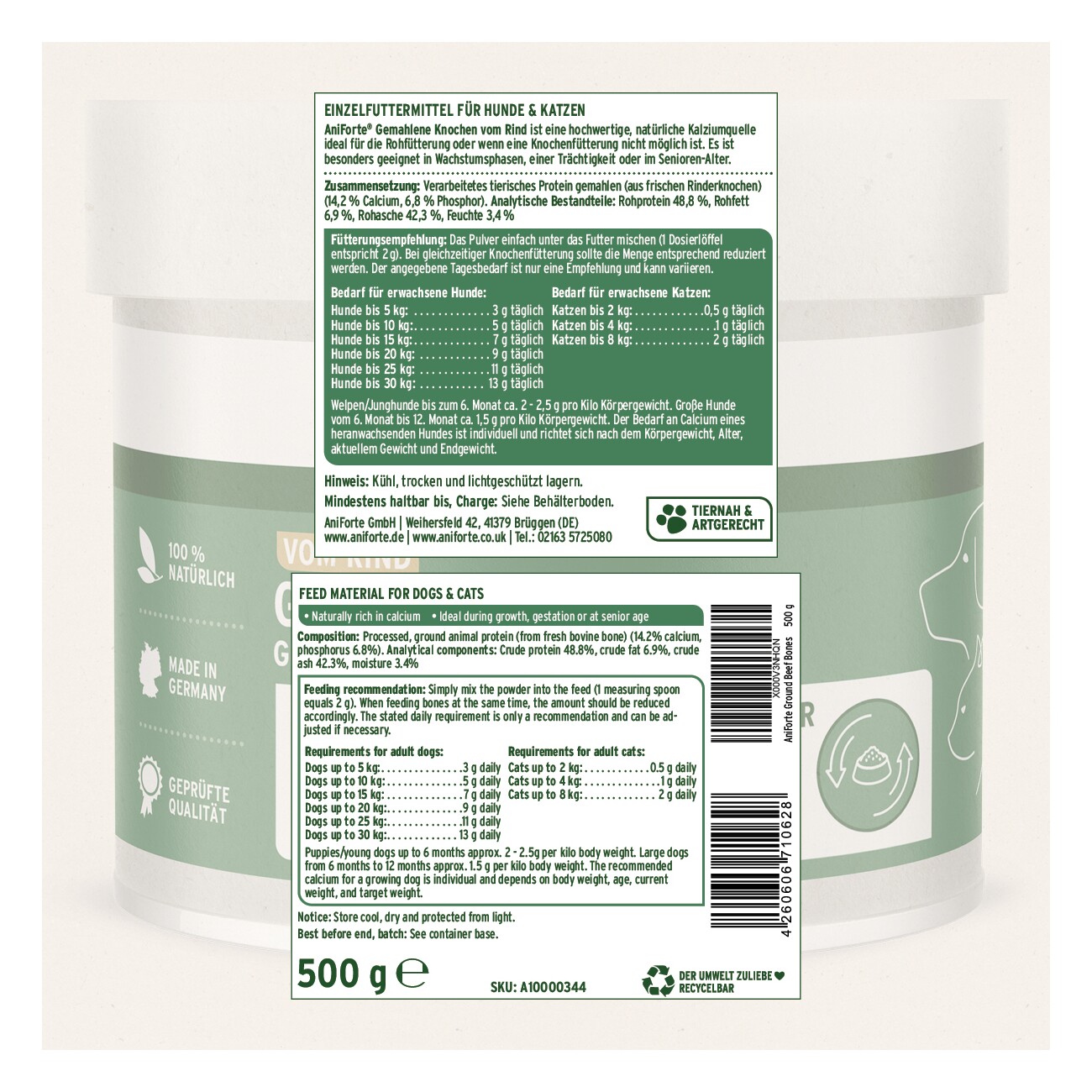 AniForte BARF-Line Gemahlene Knochen vom Rind 500 g