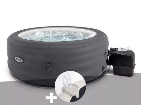 Kit spa gonflable Intex PureSpa Access rond Bulles 4 places + Porte-verre