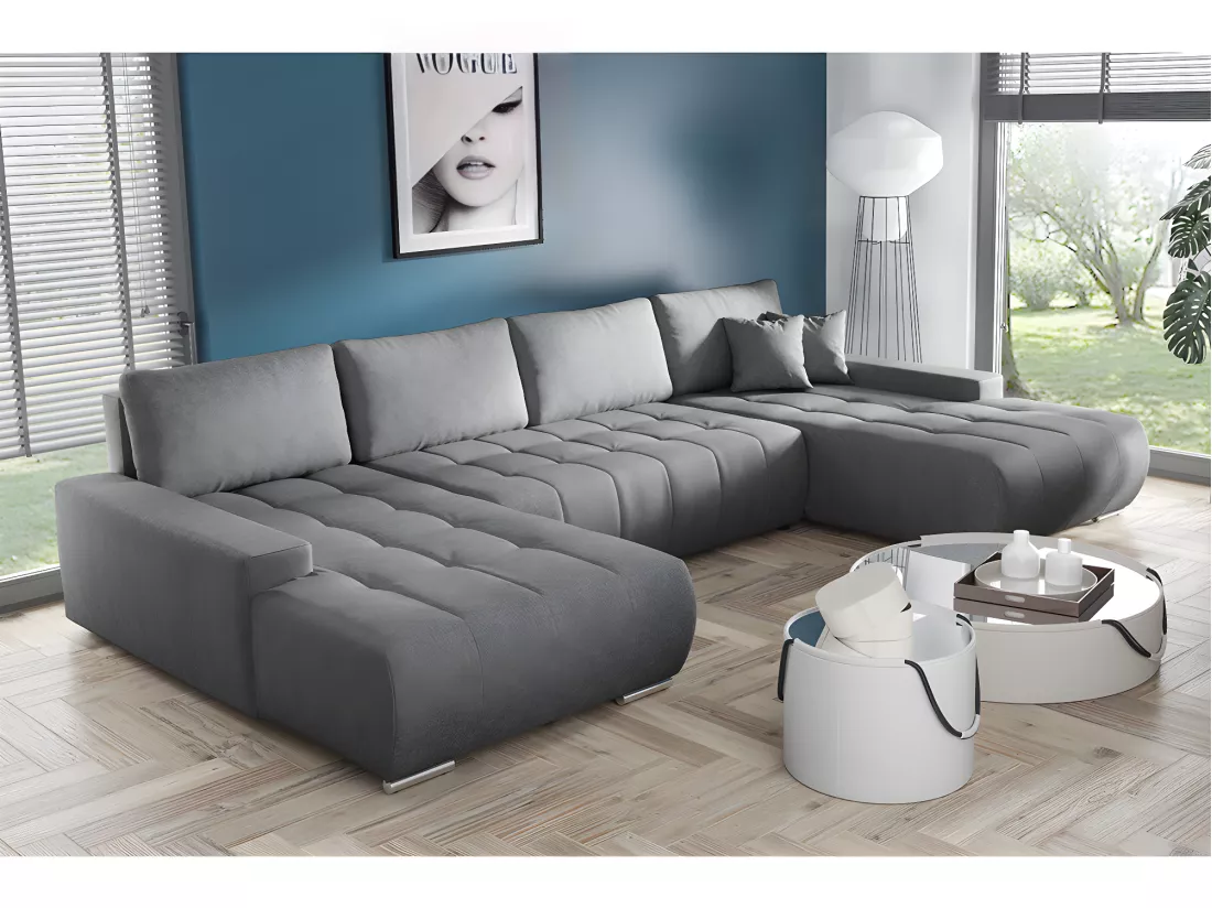 Canapé U 5 places convertible coffre Jonas Gris foncé