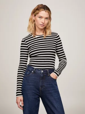 Camiseta listrada de manga comprida com corte slim