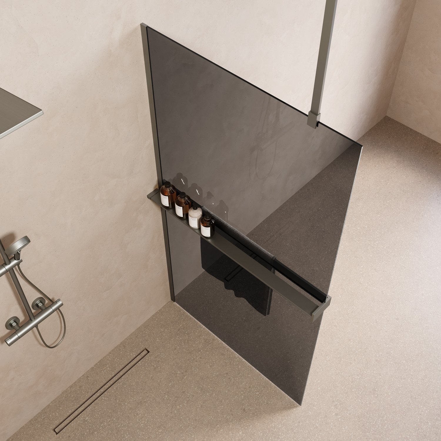 Saniclear Bright inloopdouche 80cm met handdoekhouder en rookglas RVS