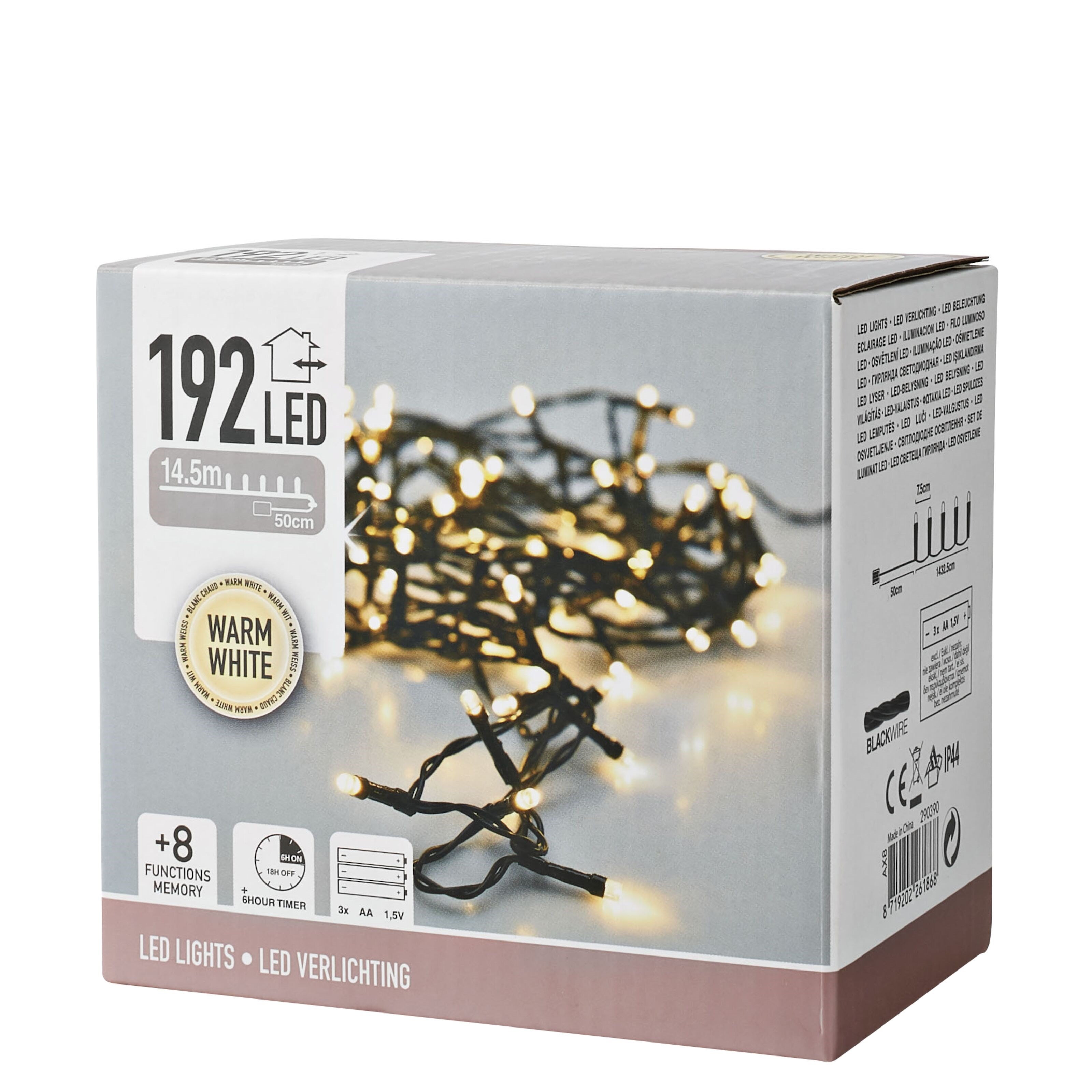 Batteridrevet dekorativ lyslenke 192 LED med lyseffekter