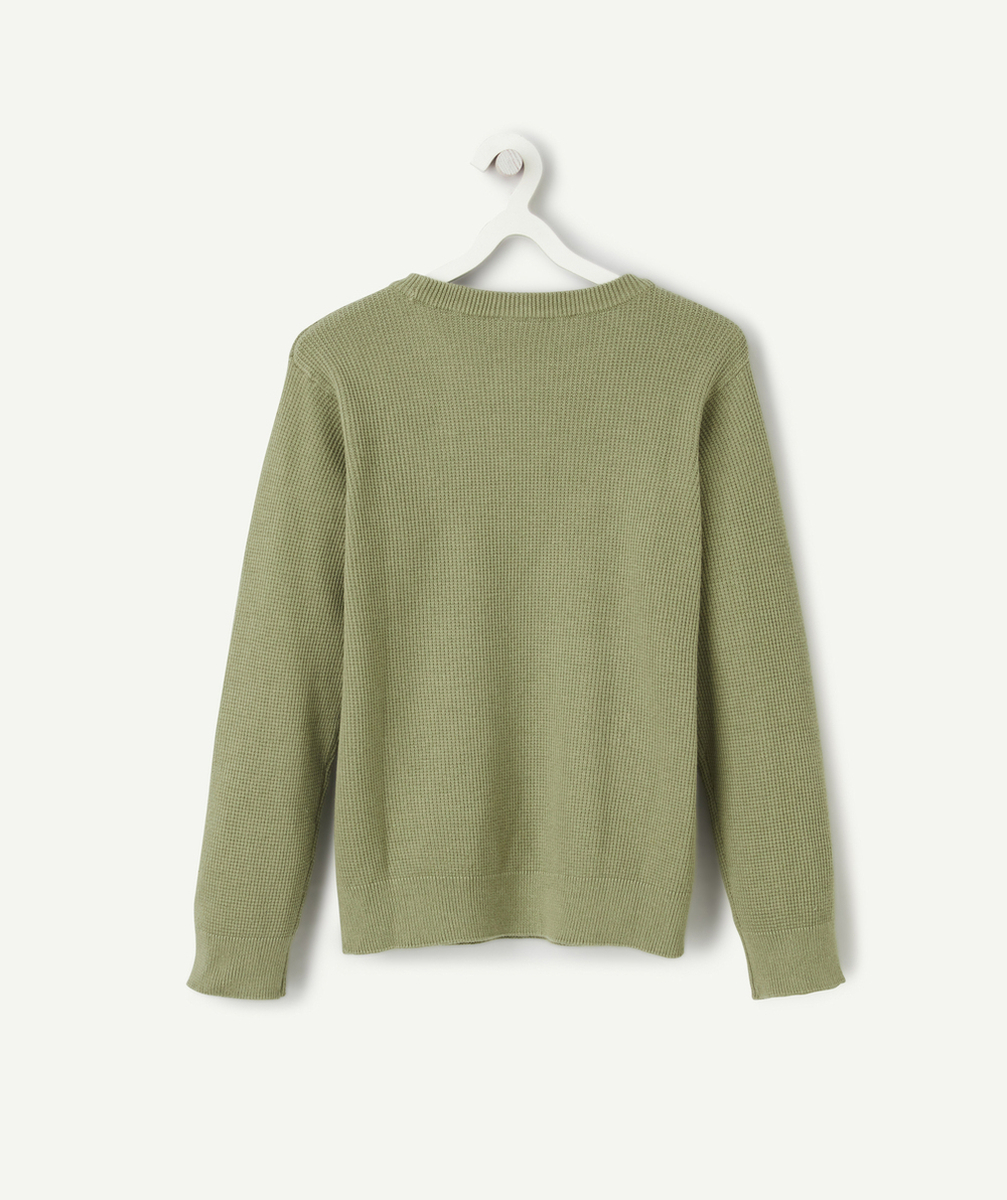 PULL TRICOT GARÇON À MANCHES LONGUES EN COTON KAKI