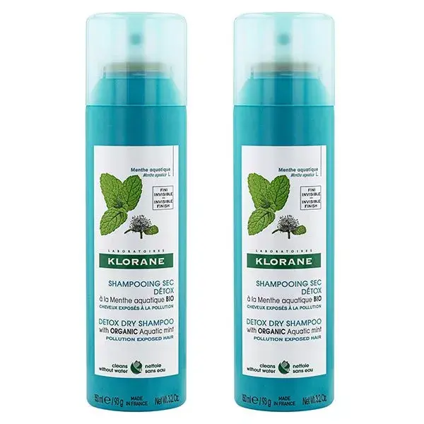 Shampoo a seco antipoluição Klorane Aquatic Mint Detox, pacote com 2 unidades de 150ml