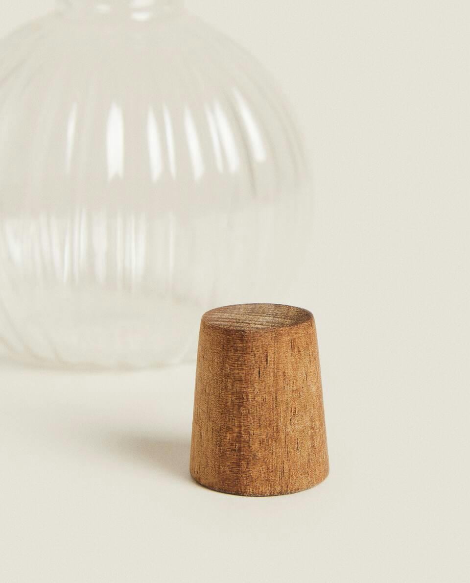 Conjunto de galheteiros em vidro bososilicato e madeira