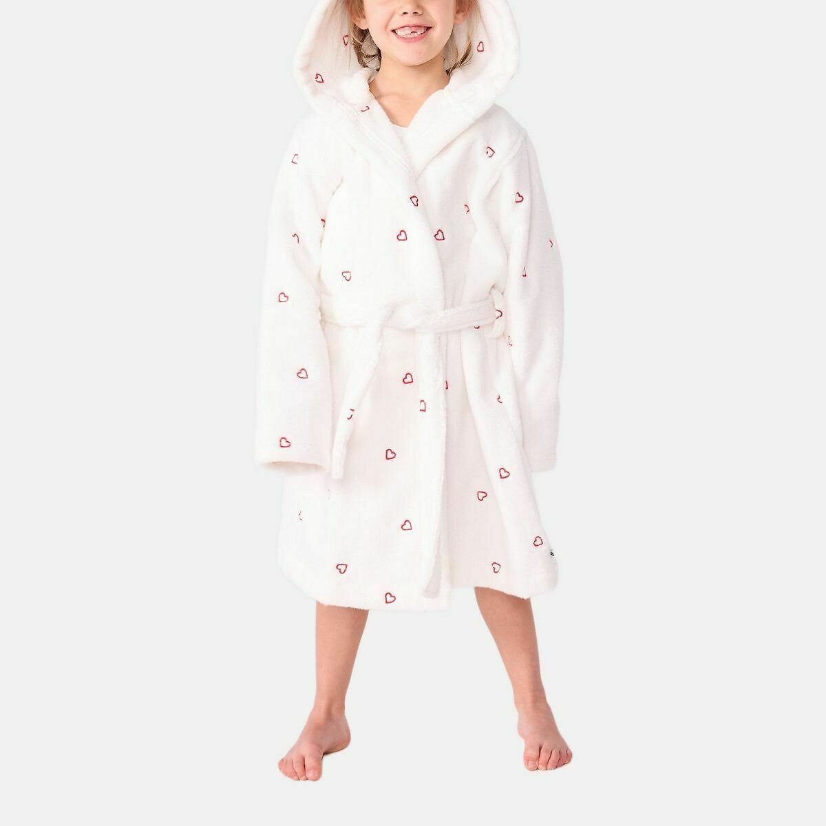 PETIT BATEAU<br>Roupão infantil de algodão felpudo com corações bordados