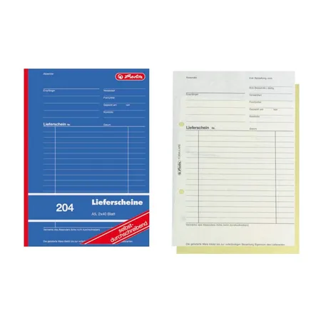 Herlitz Lieferscheinbuch 204, DIN A5, 2x 40 Blatt, selbstdurchschreibend, 4 Stück