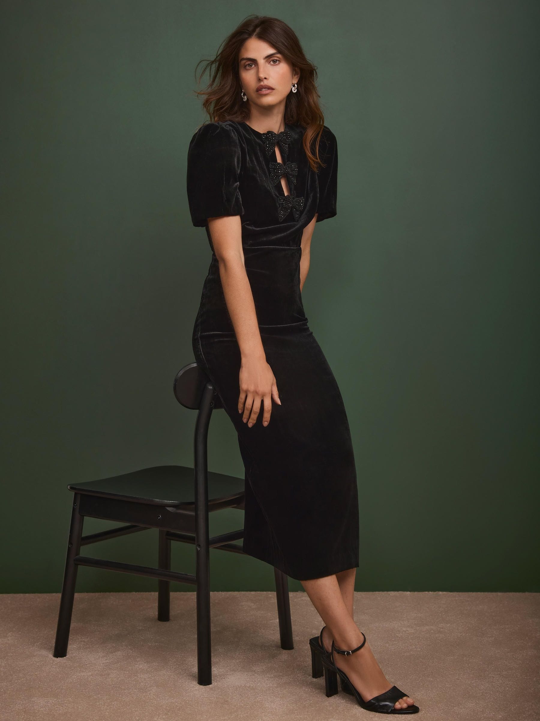 Mint Velvet Velvet Bow Midi Dress