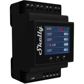 Shelly Pro 4PM slimme schakelaar & energiemeter WiFi Bluetooth DIN-rail (4-kanaals)