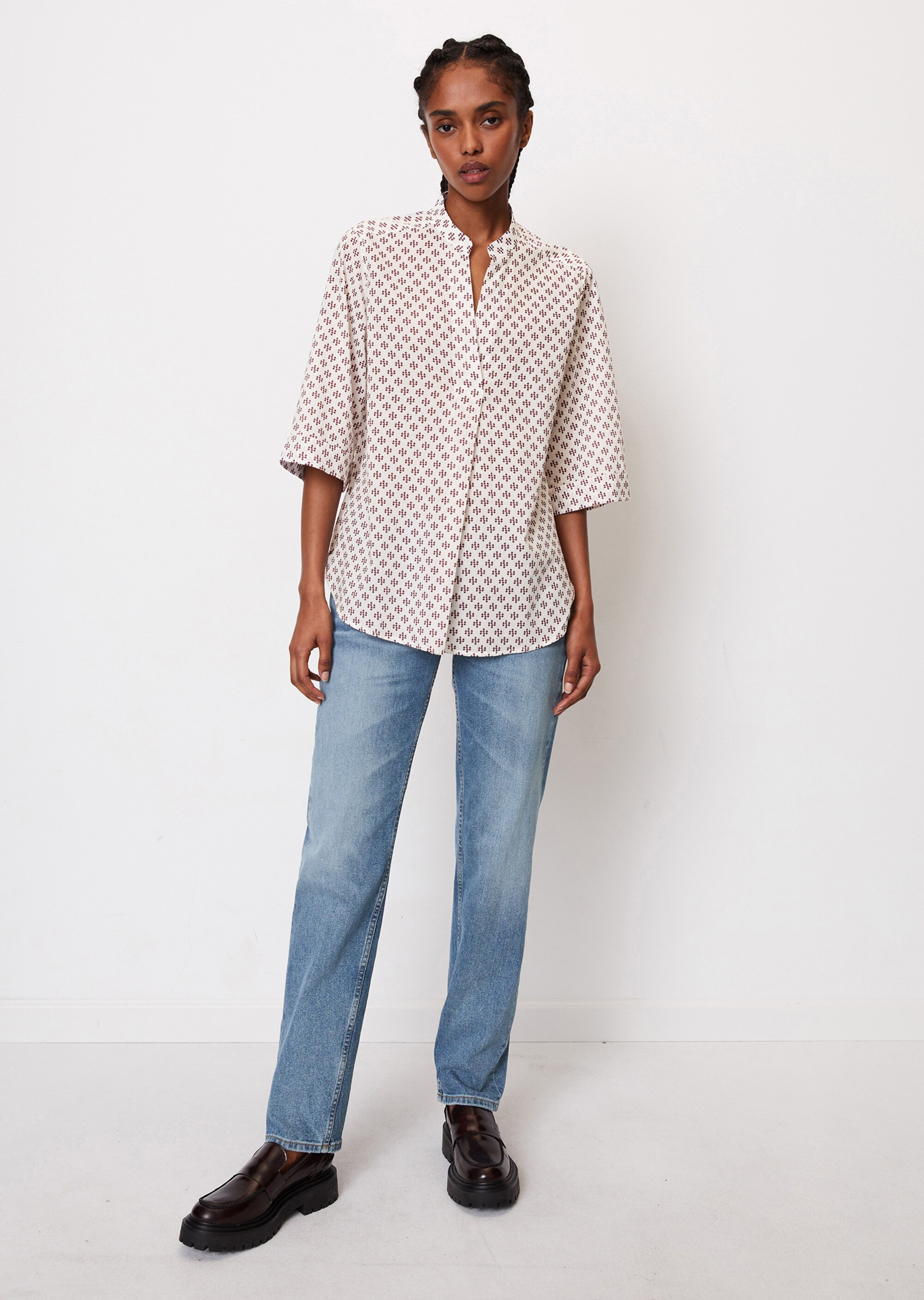 Gemusterte Tunika-Bluse regular aus leichtem Baumwolle-Voile