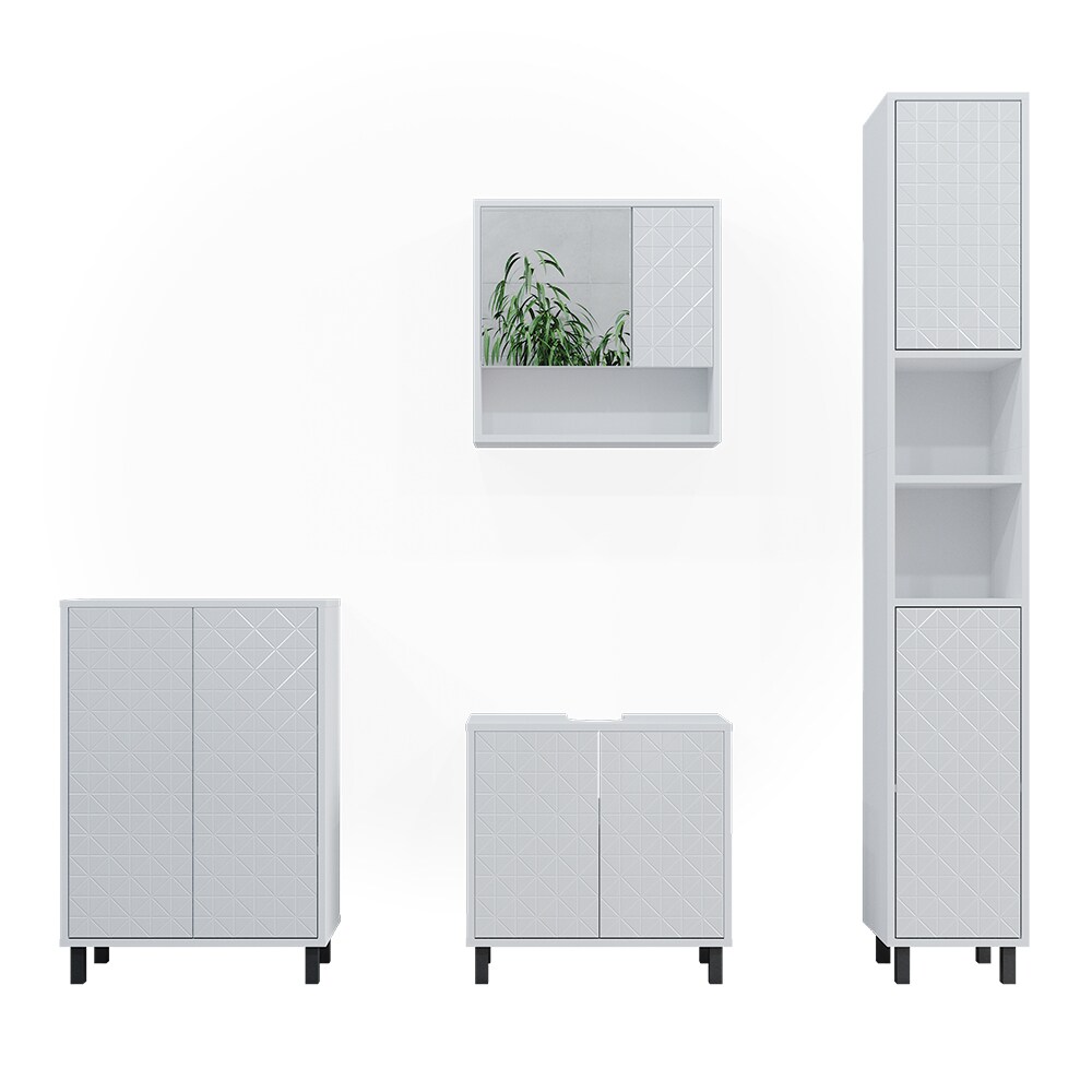Vicco Badmöbel-Set Agasta weiß, Badezimmerschränke 3D Optik