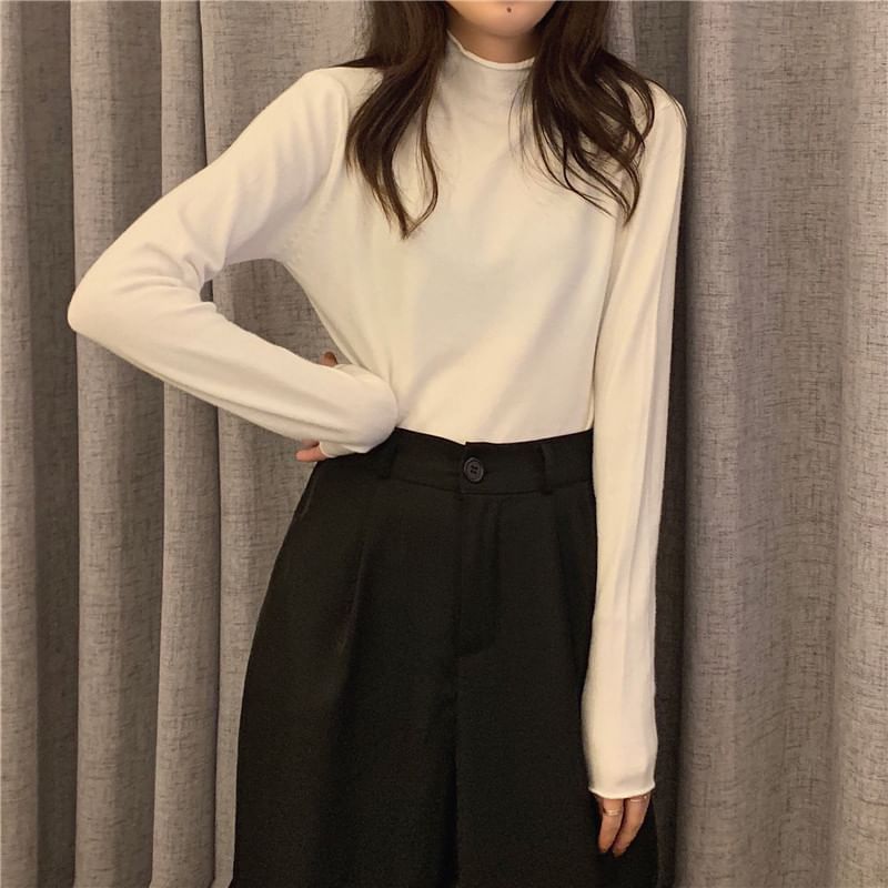 Moon City - Effen gebreide top met lange mouwen en mockneck