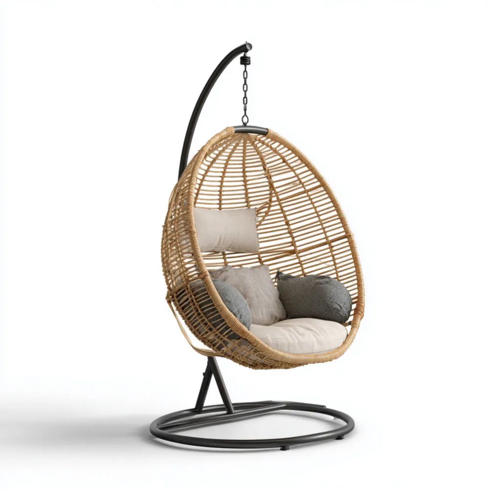 Hängesessel Rattan 95x95x198 cm – Naturfarbe – Komfortdesign