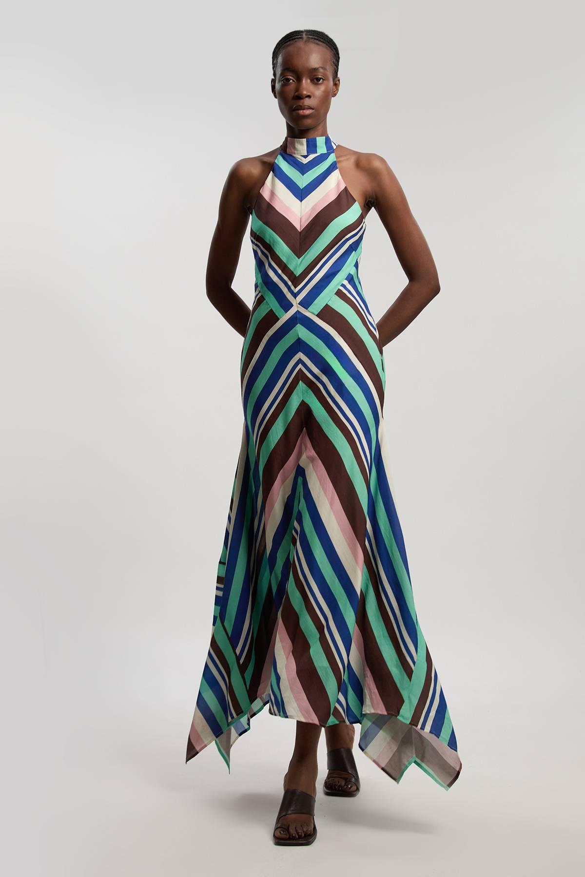 KarenMillen Robe Dos Nu Tissée En Mélange De Coton À Rayures Fluides Multi Petite