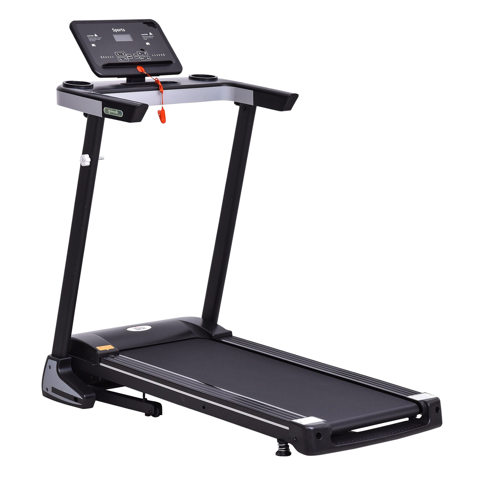HOMCOM Laufband mit breitem LCD Display, Flaschenhalterung und Handyhalterung schwarz 71L x 128B x 122H cm