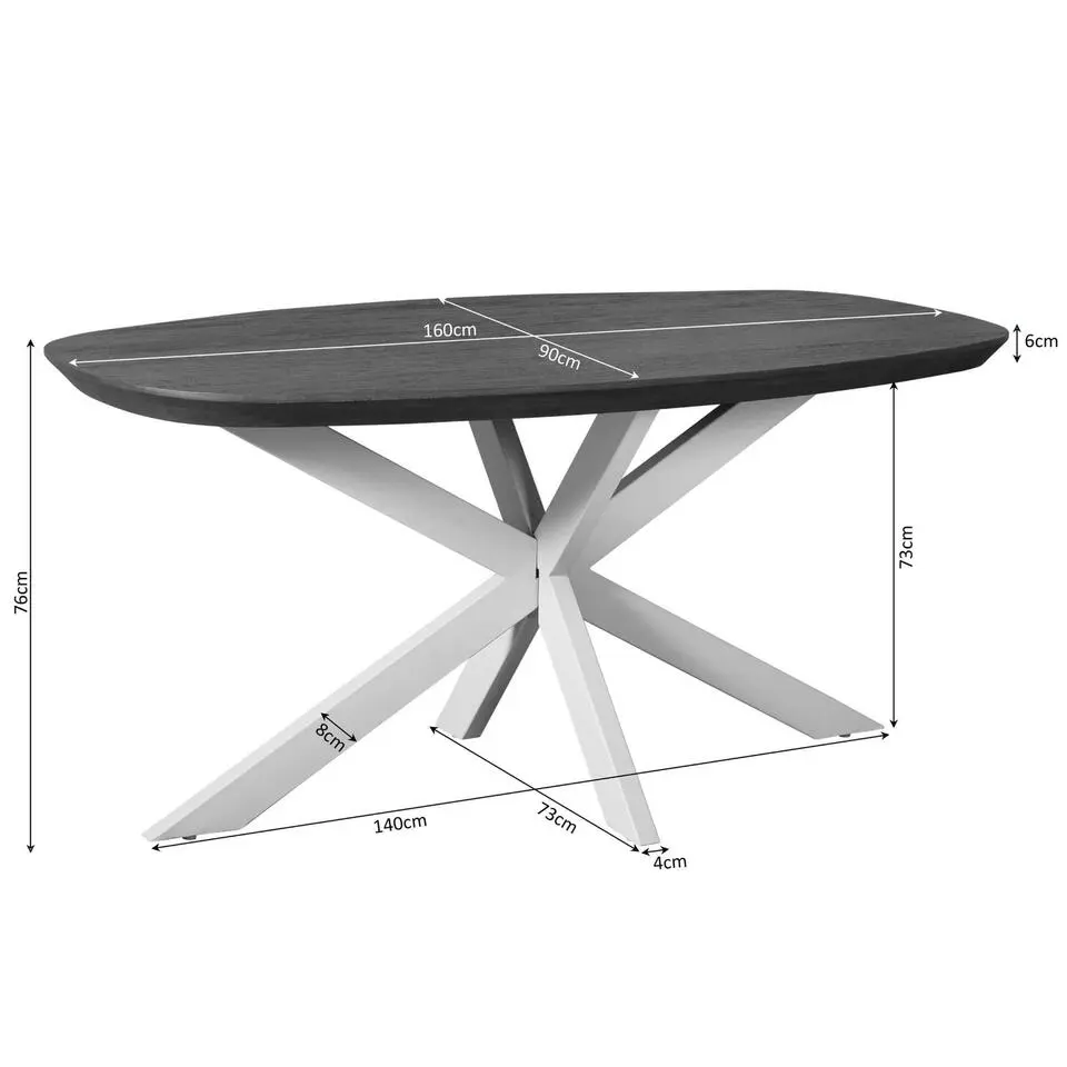 Eettafel Deens Ovaal Bruin/Zwart - 160x90x76cm - Madison