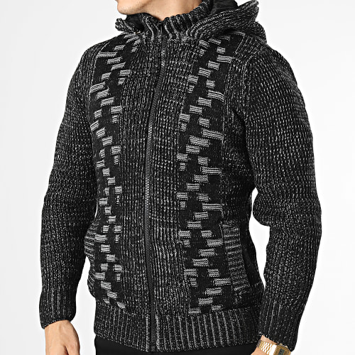 Gilet Zippé Capuche 3004 Noir Gris Clair