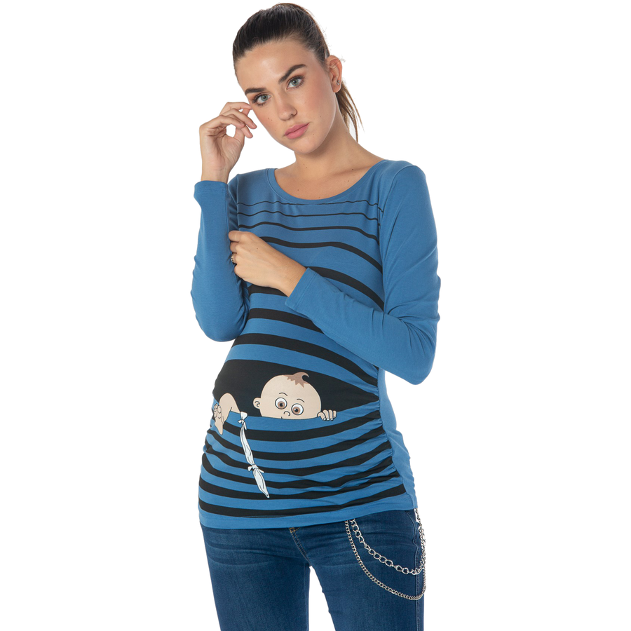 M.M.C. Umstandslangarmshirt Baby Flucht mit Motiv Dunkelblau