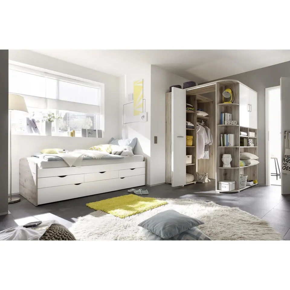 Kajuitbed Nasri 90x200 met bedlade - zandeik/wit