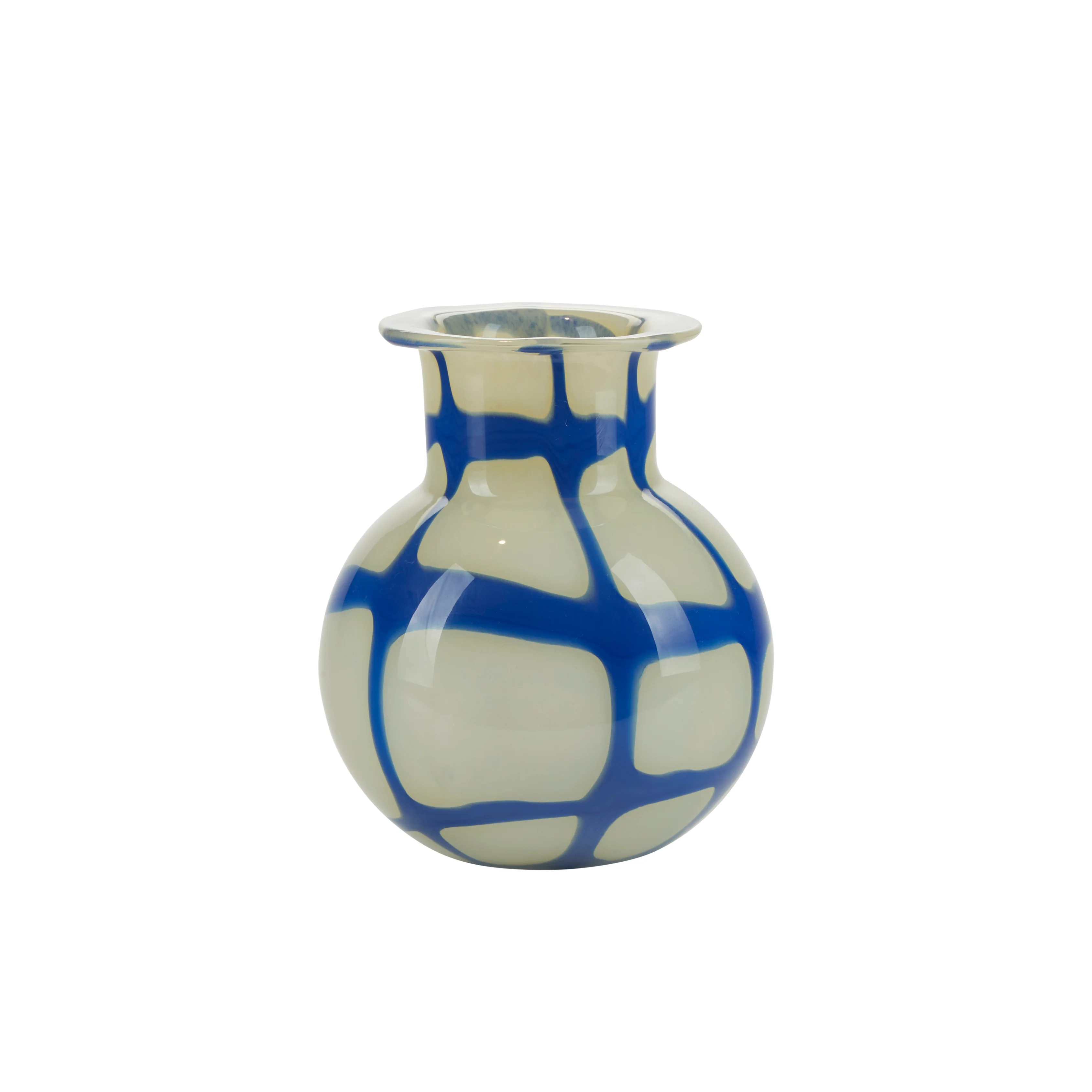 Bahne Interior  Check vase med hals, gul/blå - H17,5 cm