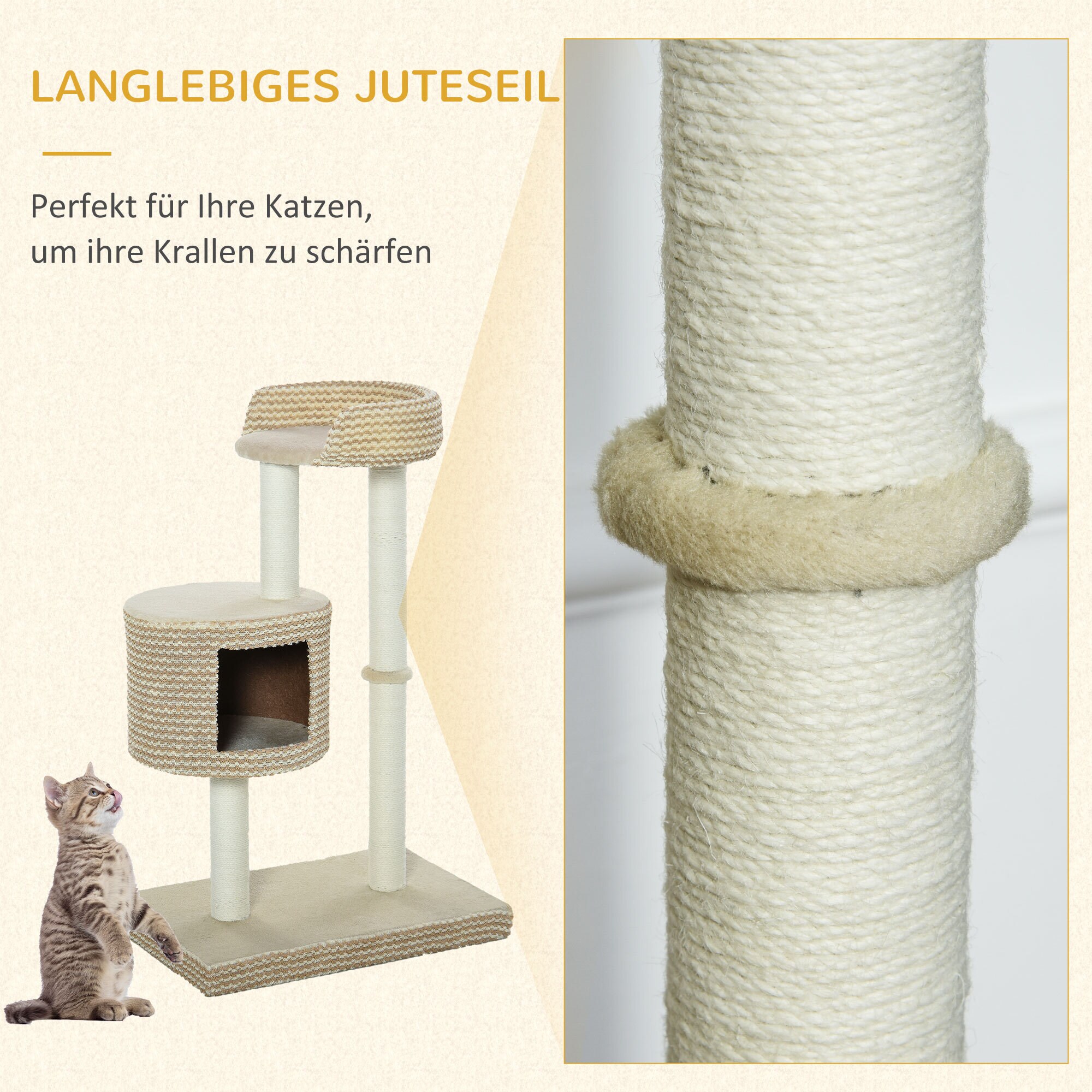 PawHut Katzenbaum mit Kuschelhöhle beige, braun 61 x 41 x 96 cm (BxTxH)