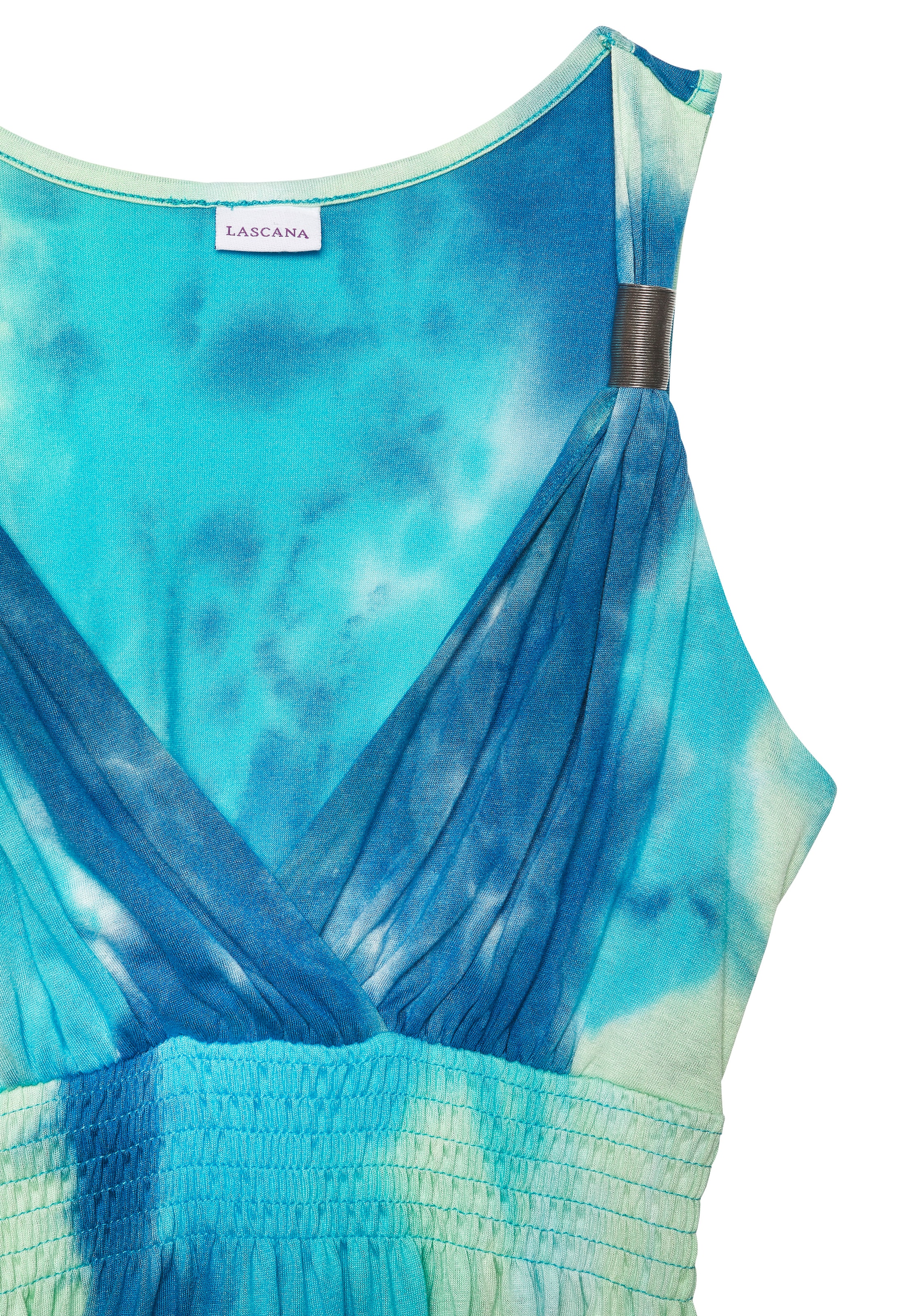 LASCANA Maxikleid mit Batikdruck und verstellbarem Ausschitt, Sommerkleid, Strandkleid